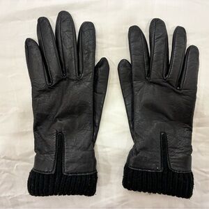 Danier Black Leather Gloves with Knit Cuffs